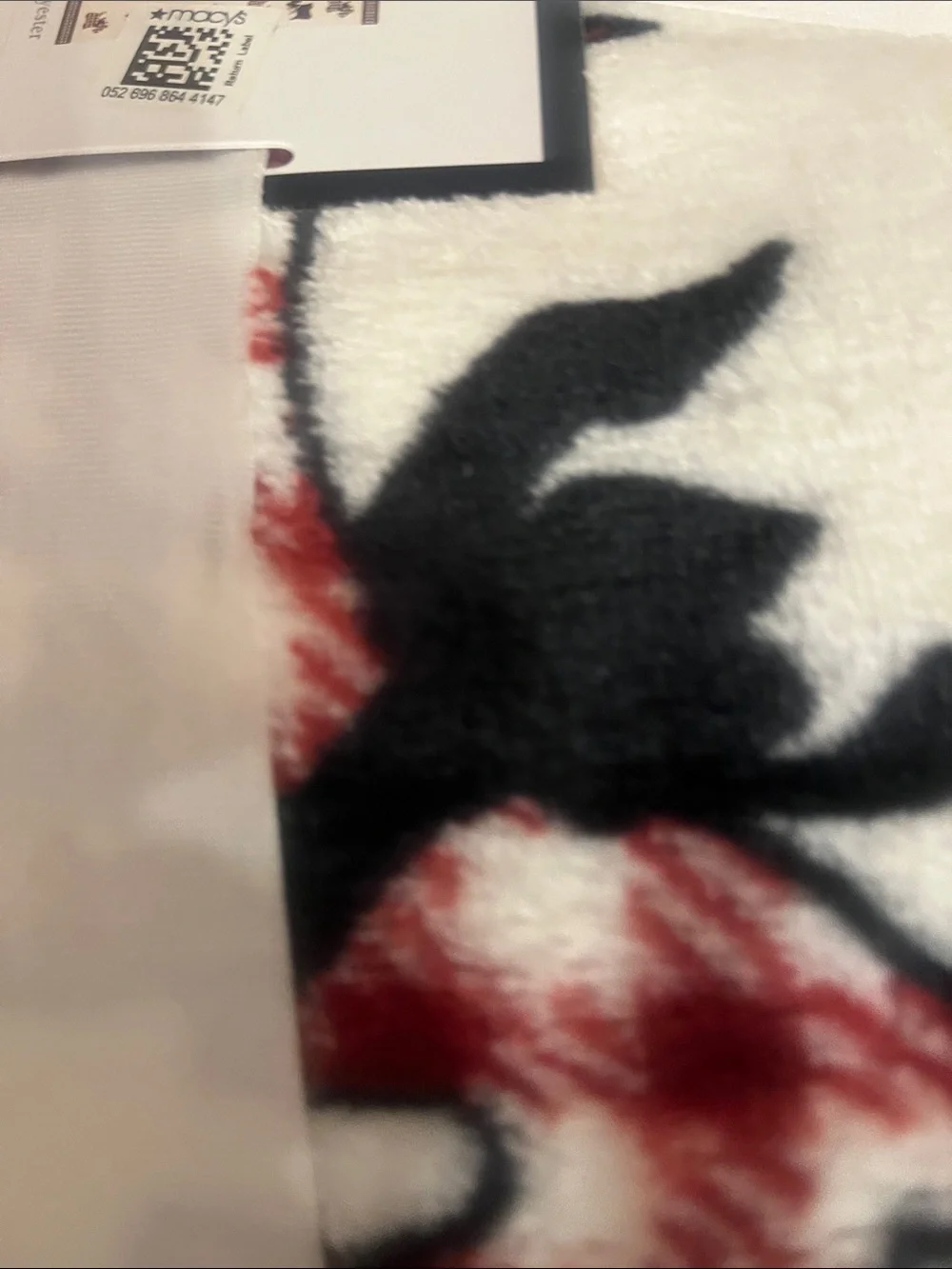 Charter Club Plush Throw Blanket in Cream Black & Red Accents
